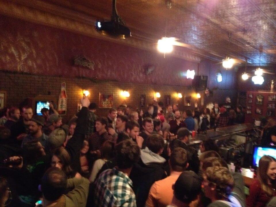 A packed bar on a busy night at Gig's Place